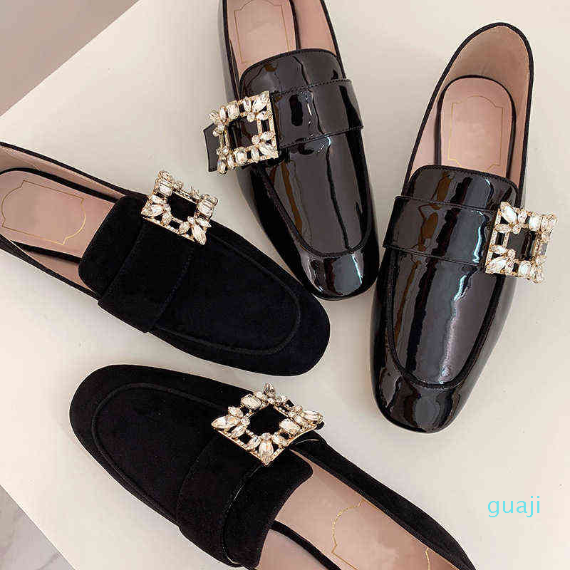 

Dress Shoes High Version Style Diamond Button Lefu Shoes Flat Bottom Square Single Water Head Casual Versatile, Black