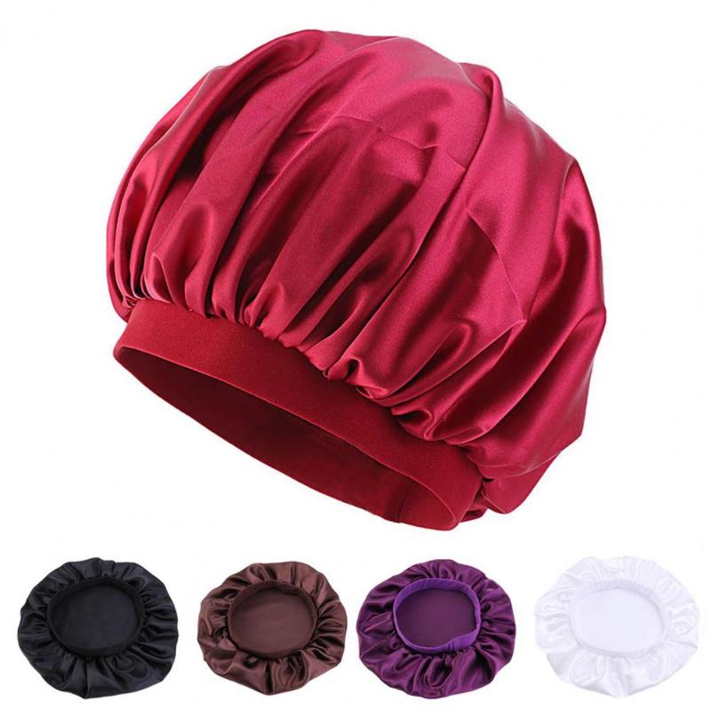 

Visors Women Satin Bonnet Silk Sleep Night Cap Elastic Head Cover Hat Curly Hair Nightcap Ha Unisex De NuitVisors, Black