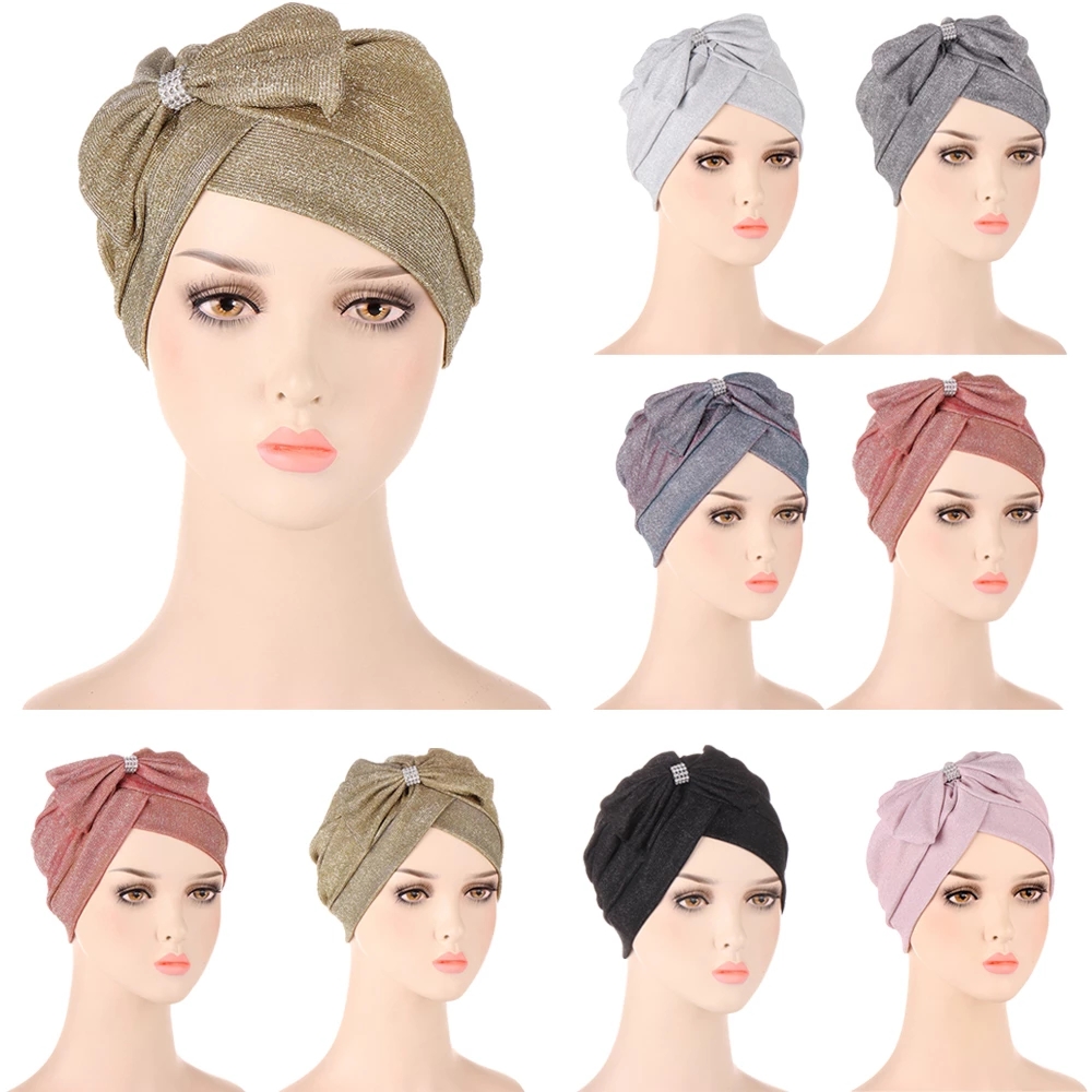 

Glitter Women Muslim Cross Bowknot Hijab Hair Loss Underscarf Cap Hat Indian Headwear Wrap Bonnet Turban Beanies Chemo Cover New3708465, Red