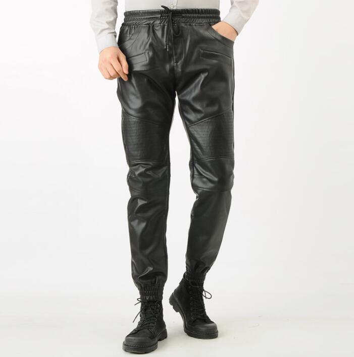 

Men' Pants Spring Faux Leather Mens Feet Loose Motorcycle Pu Trousers For Men Plus Velvet Thick Personality Fashion AutumnMen