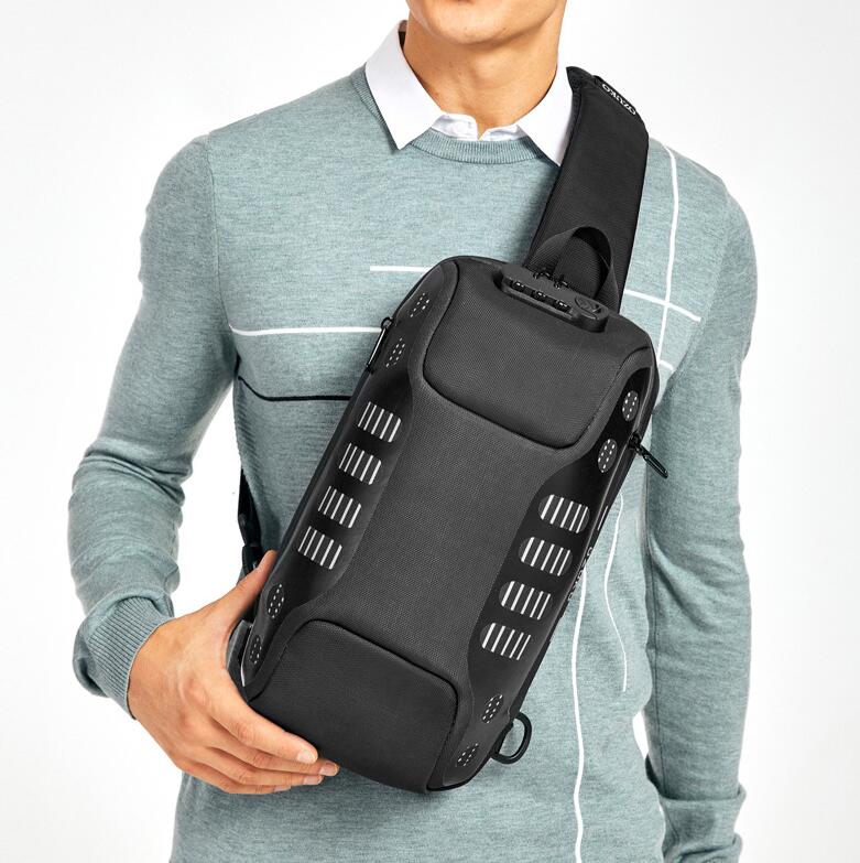 

Wholesale factory ozuko brand leather shoulder bags are popular this year Lightweight wear-resistant men chest bag outdoor sports fitness and leisure backpacks, Green-9339
