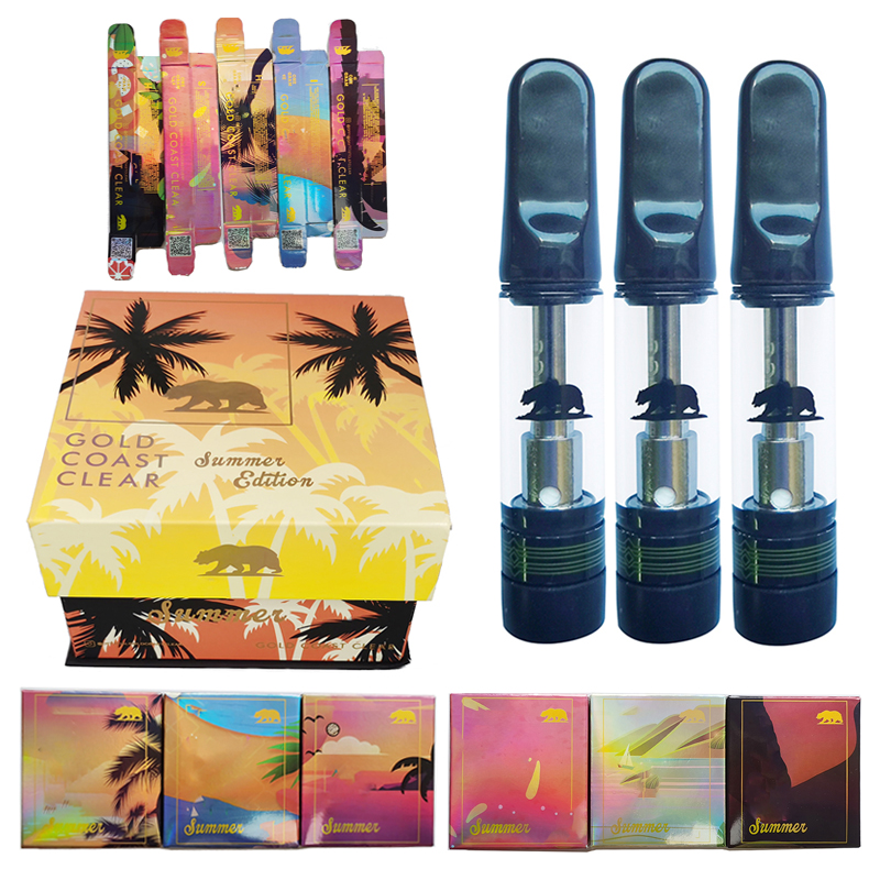

Gold coast clear Summer edition Vape Cartridges 0.8ml Ceramic Screw on Tip Glass Tank Atomizers Vapes Carts 510 Thread EMPTY Thick Oil Cartridge