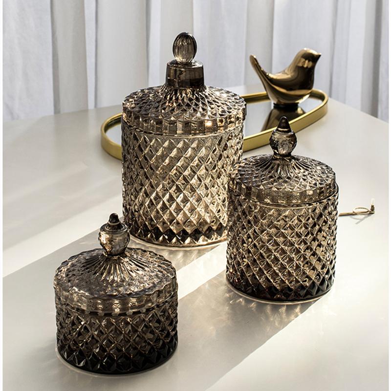 

Storage Bottles & Jars Dark Grey Crystal Glass Jar With Cover 600ML Diamond Sugar Cotton Swab Box Household Organizer DecorationStorage Bott