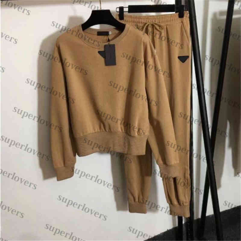 

Womens Sports Sweatshirts Set Vintage Design Cotton Jumpers New Arrived Autumn Winter Street Style Fitness Outfits, Brown/with lable