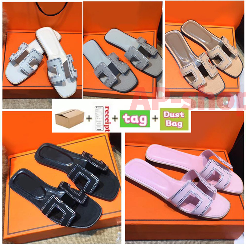 

22 Women Luxury Designer Sandals Slippers Leather Summer Flat Slipper Embroidery fashion beach woman Big head Rainbow letters 35-42 With Box, Color 1