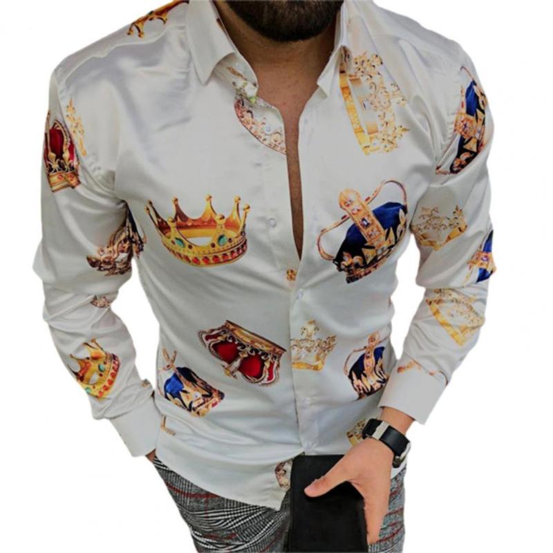 

Men's T-Shirts Luxury Crown Printed Shirts Men 2022 Spring Long Sleeve Slim Casual Dress Shirt Streetwear Social Party Clothes Camisa Mascul, Black