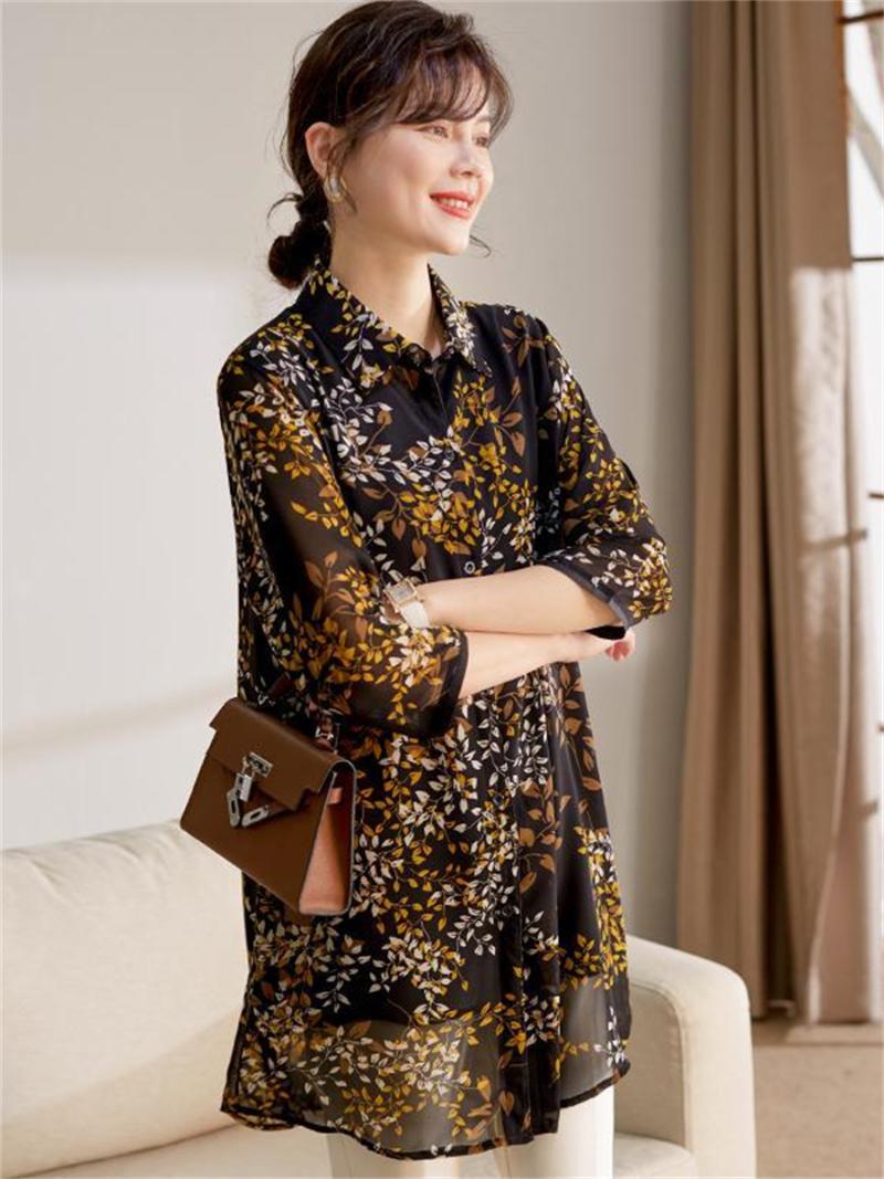 

Women's Blouses & Shirts Women Spring Summer Lady Fashion Casual Half Sleeve Turn-down Collar Flower Printing Blusas Tops2268Women's, Navy blue