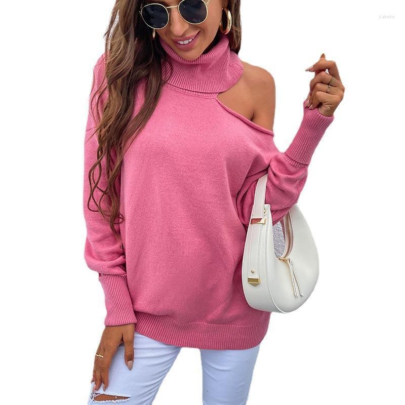 

Women's Sweaters Sexy One Off The Shoulder Long Lantern Sleeve Loose Pullover Knitted Sweater Tops Autumn Female Knitwear WDC9003, Black