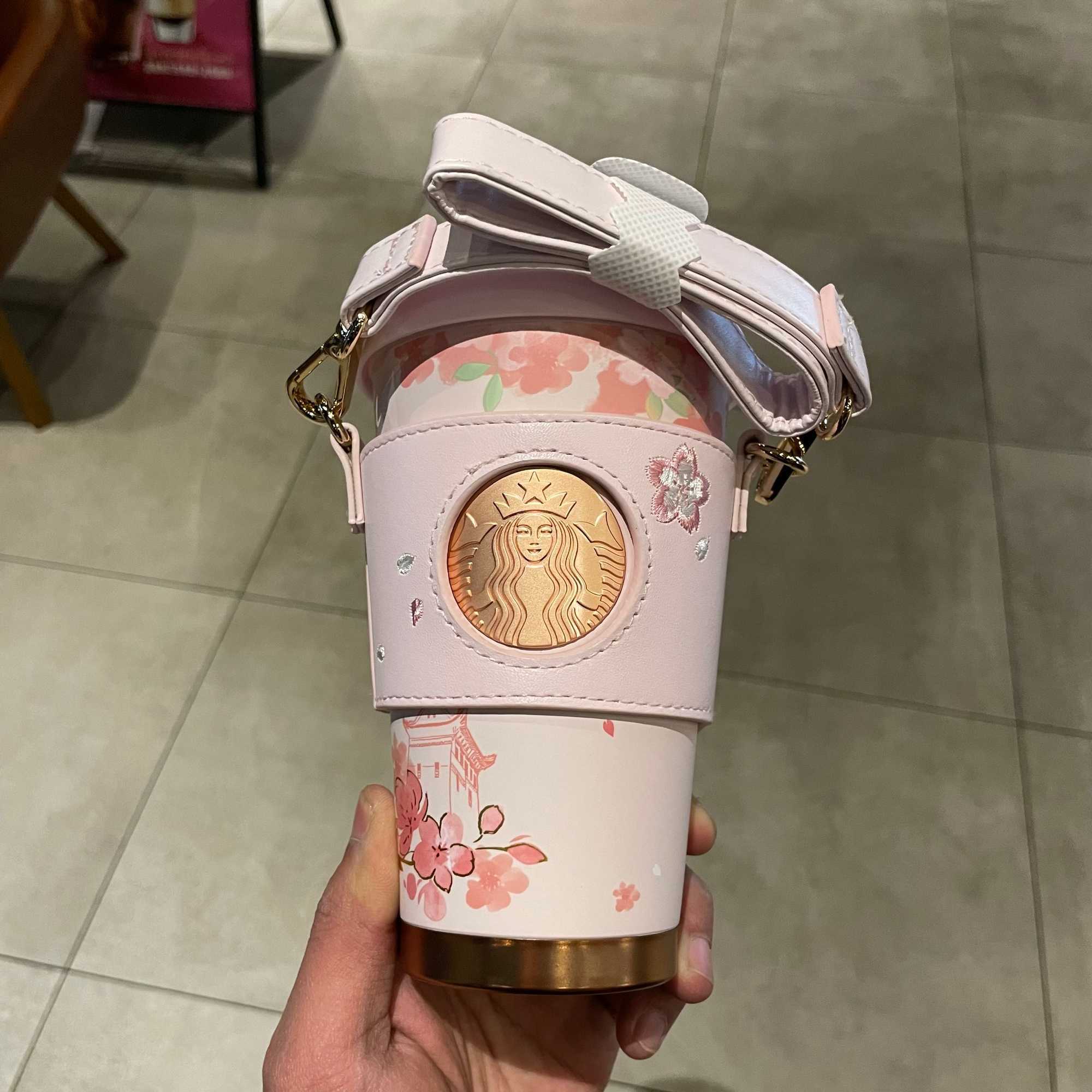 Starbucks cup 2022 Pink Cherry Blossom stainless steel accompanying thermos girl portable water with cover-image-760527650