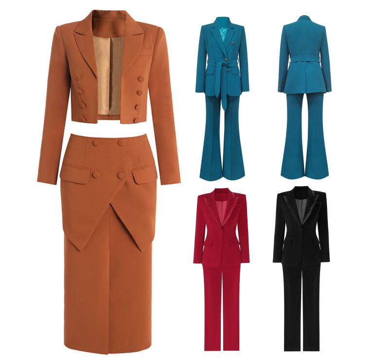 

Womens Two Pcs Pants Business Set Formal Suit Matched Suits Professional Clothing Crop Top Long Skirt Fashion Capable and Sprightly Design Styles Plus Size XL XXL, Silical gel