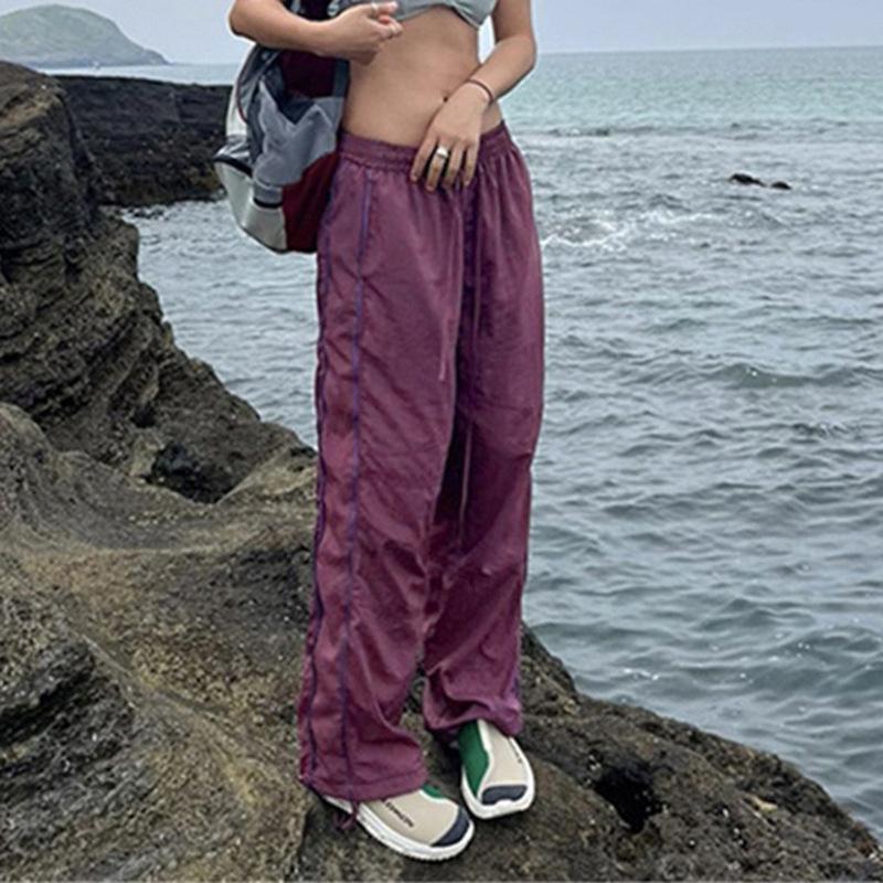 

Women' Pants & Capris Elastic Waist Drawstring Women Sweatpants Autumn Casual Y2K Purple Parachute Pant Girls Baggy Cargo Cwp0252-5Women