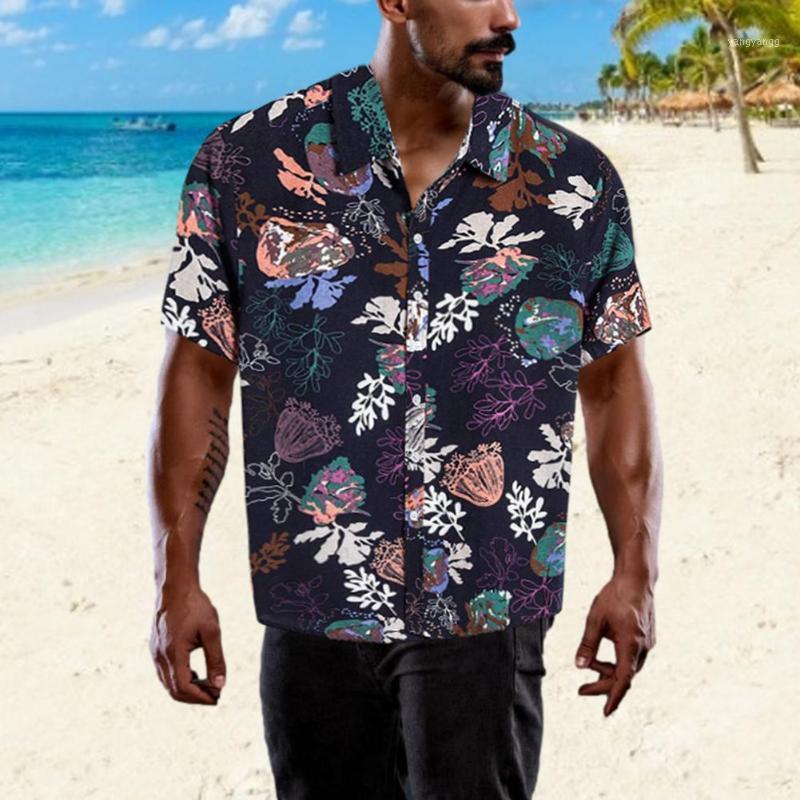 

Men's Casual Shirts Men Summer Tee Hawaiian Beach Colorful Printing Top Loose Short Sleeve Tops For Breathable Clothing, Tc68