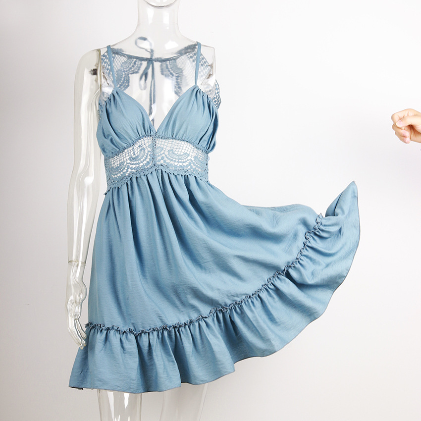 

Sexy Backless Sling Waist Floral Dress Short Skirt, Blue