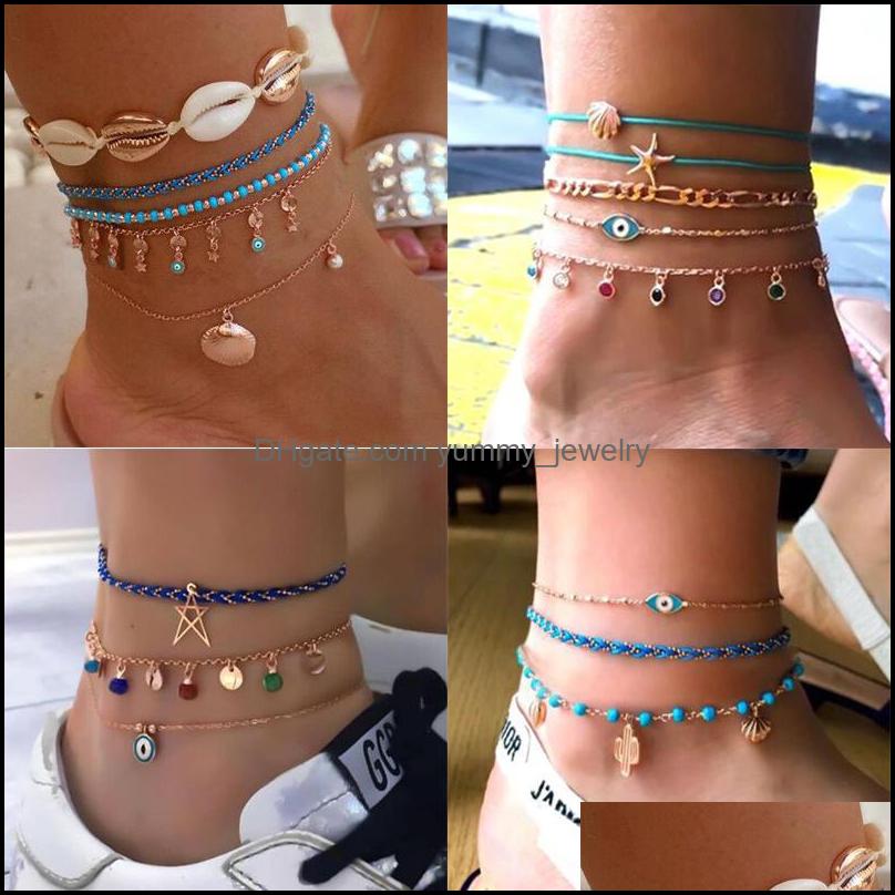 

Id Identification Bracelets Jewelry Bohemian Gold Shell Evil Eye Charms Summer Beach Mti Layer Anklets For Women Gilrs Drop Delivery 2021 0