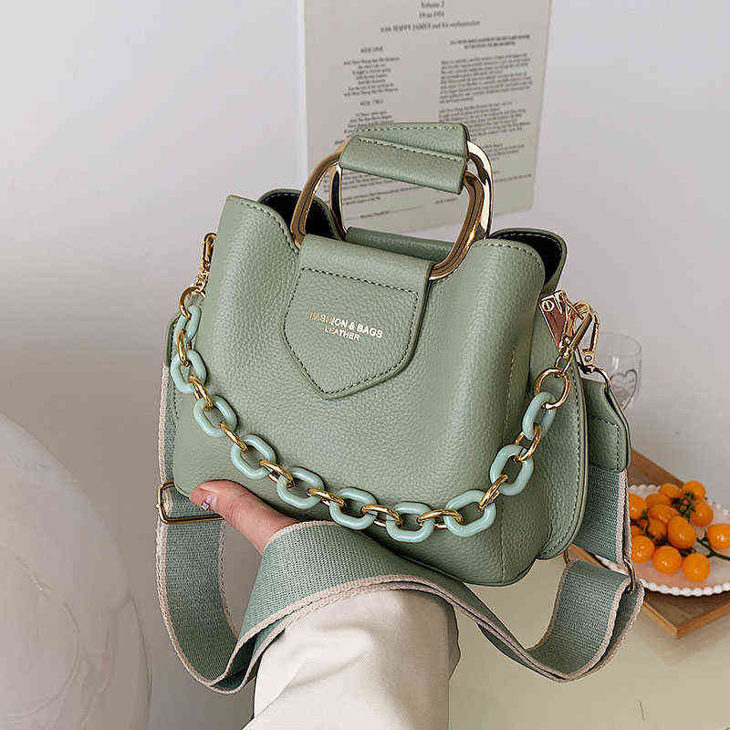 

New Mini Luxury Women's Bucket Bag Quality Leather Shopper Shoulder Crossbody Bags Thick Chain Designer Tote Handbags and Purses X220331, Green