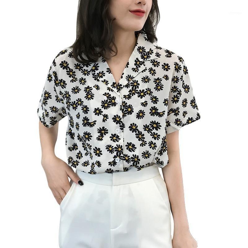 

Women' Blouses & Shirts Womens Tops And Summer Floral Shirt Female Short Sleeve Chiffon Blouse Plus Size, Black