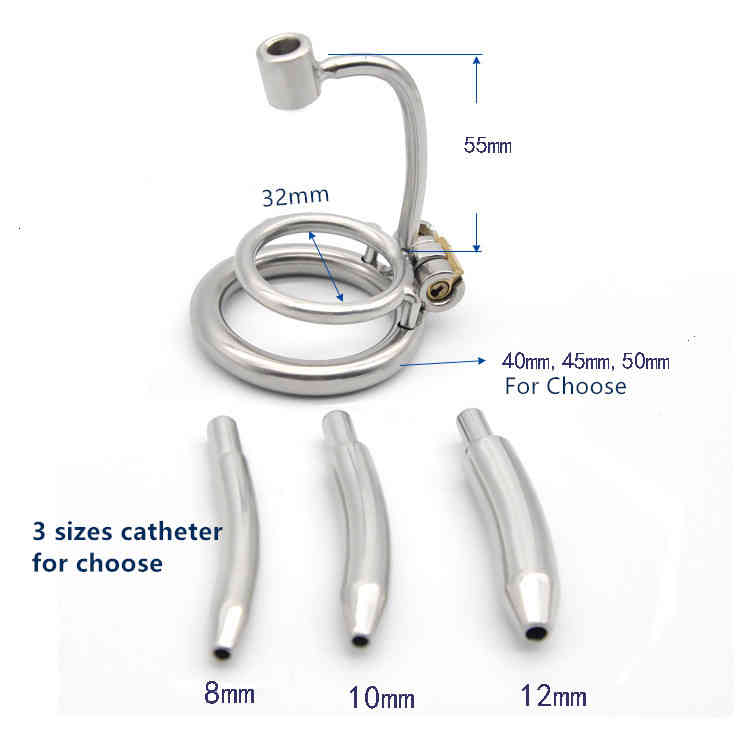 2022 316 Masseur de cage de dispositif de chasteté mâle en acier inoxydable avec cathéter métallique (8-10-12 mm) BDSM Toys Sex Toys pour hommes