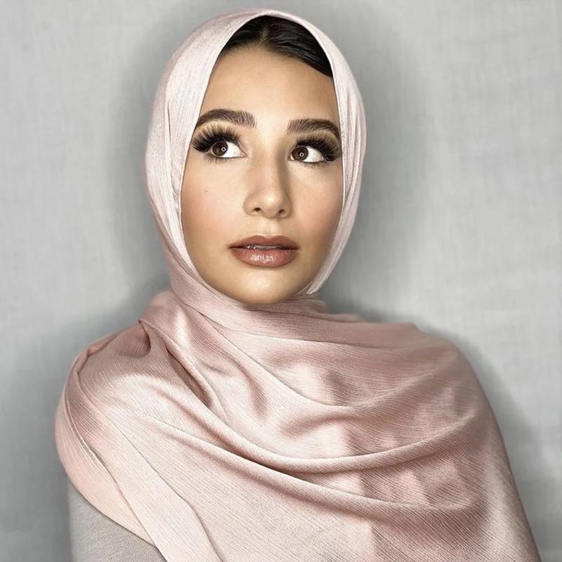 

Scarves CRINKLED SATIN SILK HIJABS WOMEN LONG SOLIDER COLOR PLAIN 21
