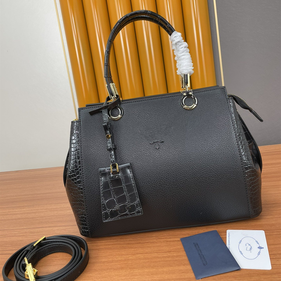 

Designer luxury handbags purse totes Saffiano Leather cowhide with crocodile patternTotes women Shoulder Straps Cross-Body black handbag high quality