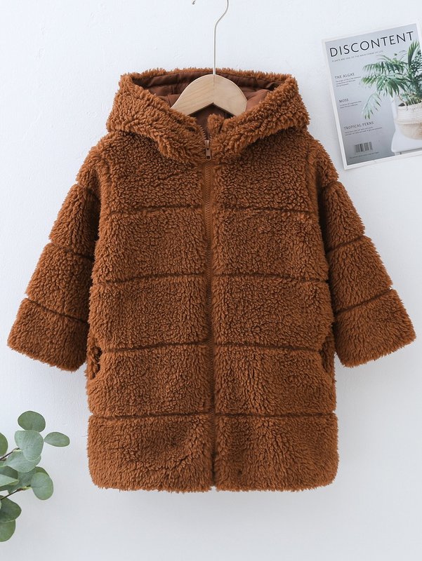 

Toddler Boy Hooded Zip Up Teddy Coat SHE, Brown.