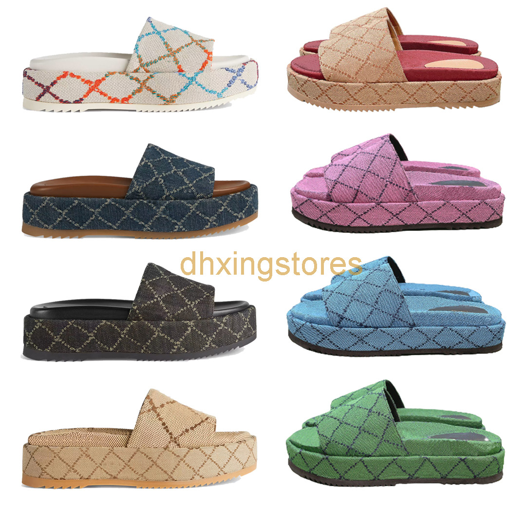 

2022 Women's Fashion Slippers 55mm Platform Sandals Canvas Wedges Women's Luxury Flat Embroidered Printed Rubber Casual Shoes, Additional shipping