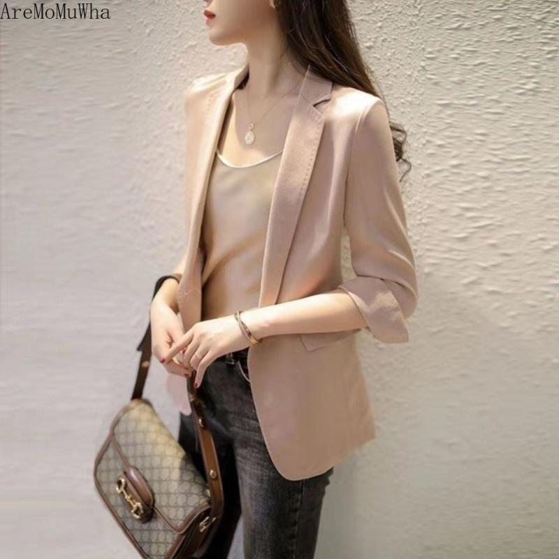 

Women' Suits & Blazers Satin Slim Small Suit Jacket Women' Thin Section 2022 Style Western Fashion Temperament All-match -2XLWomen, F43- champagne