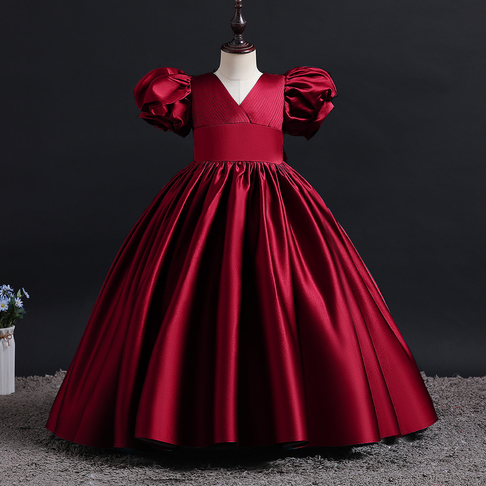 Superbes filles robes de concours d'émeraude en taffetas bleu manches de capes de cou de poule courtes robes de célébrités de haute qualité