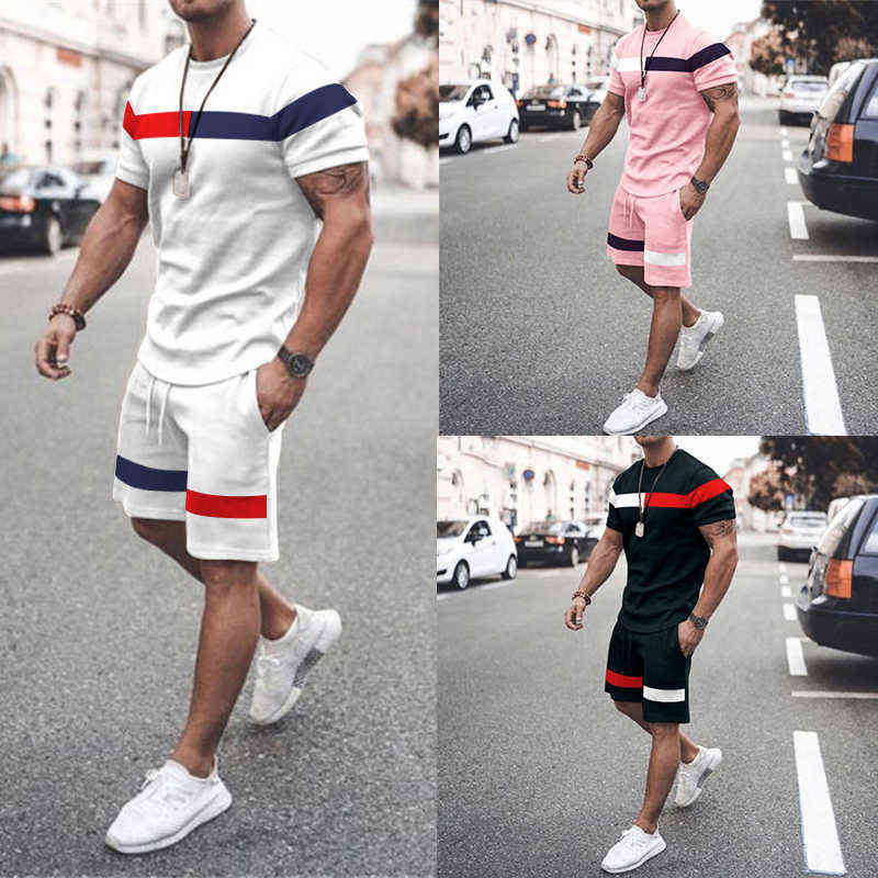 

Men's Tracksuit 2 Piece Set Summer Solid Sport Streetwear Suit Short Sleeve T Shirt & Shorts Casual Trend Man Clothing Oversized G220411, Kz-d6078