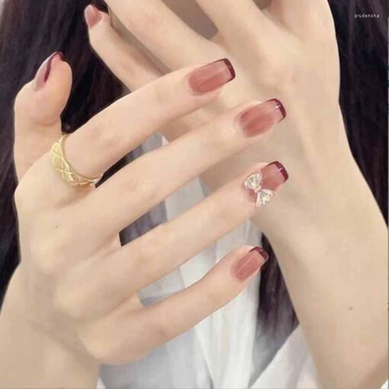 

False Nails 24Pcs/Set Detachable Wearable Full Cover Finger Nail Tips Girls Cute DIY Bean French Beauty Art Tools Prud22