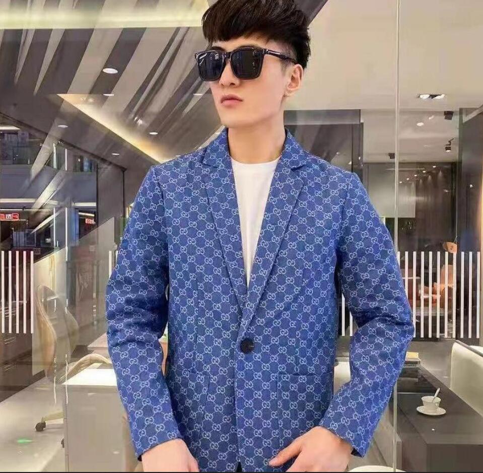 

22GG Men Blazer Slim Fit Plaid Casual Single-breasted Suit Jacket Blazers Mens Formal Jackets Long Sleeve Fall Coat XXXL, Blue