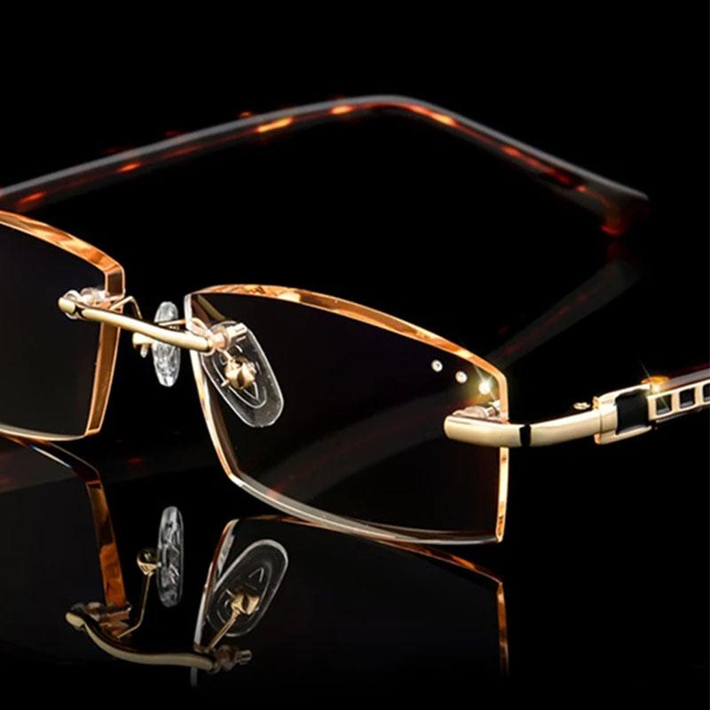 

Sunglasses Luxury Rimless Anti-blue Light Reading Glasses Men Women Diamond Cutting Frame Computer Optical Ultralight UV Protection