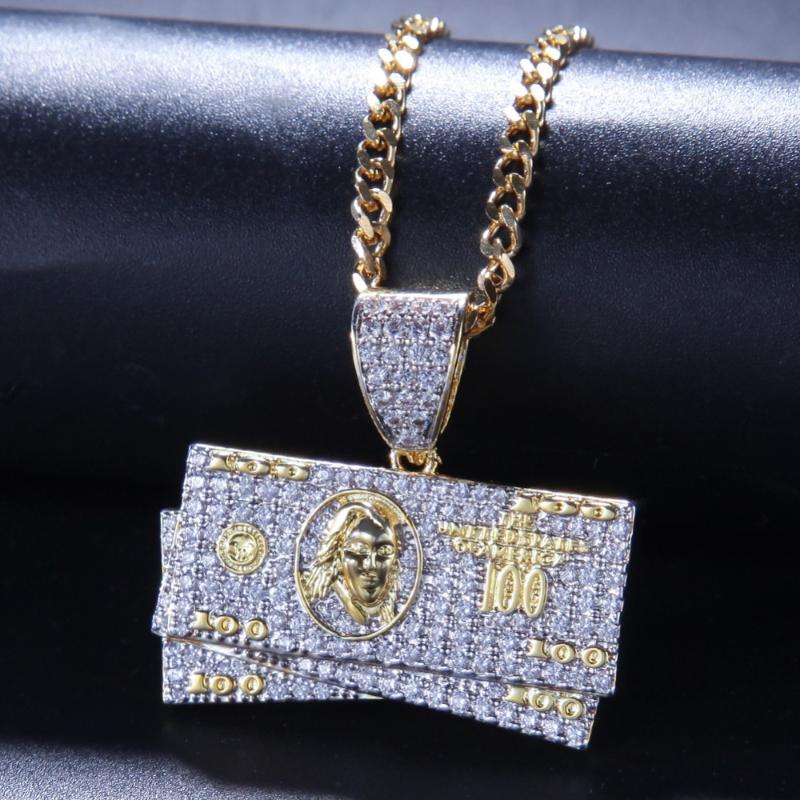 

Pendant Necklaces Hip Hop Full CZ Stones Paved Bling Out US Dollars Pendants Necklace For Men Rapper Jewelry Gold Color GiftPendant PendantP