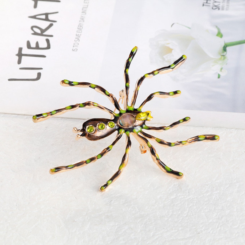 

Halloween Large Spider Model Brooch Pins European Women Alloy Animal Crystal Corsage Badges For Sweater Cowboy Clothing Accessories