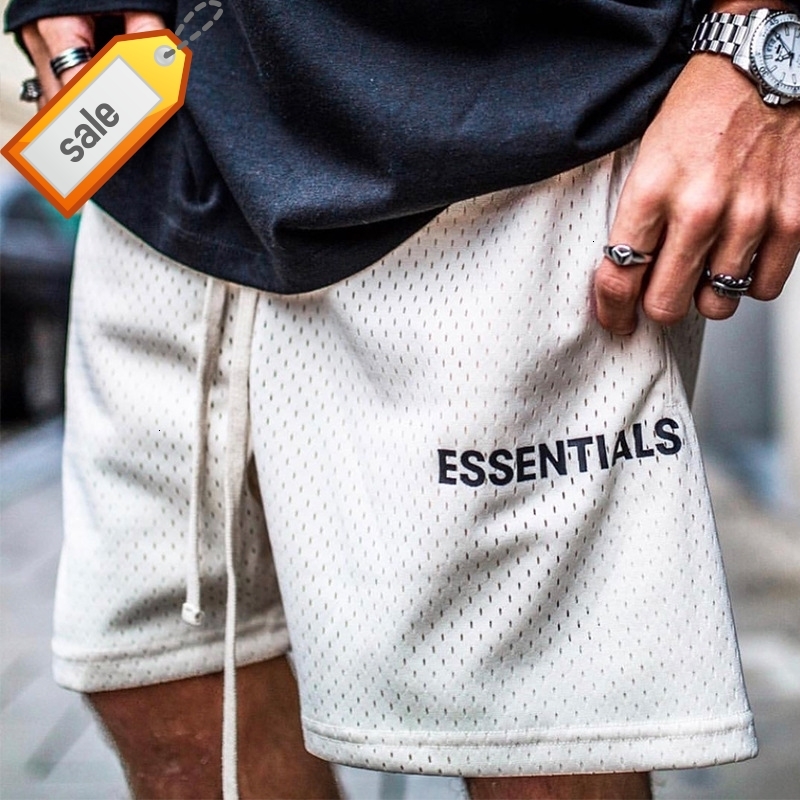 

Sports Fitness Capris Fog Essentials Multi Thread Mesh Drawstring Casual Pants Letter Shorts Men{category}, White-