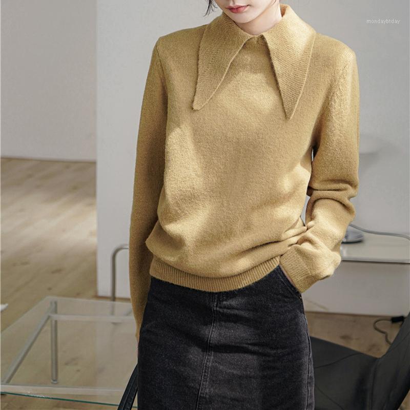 

Women's Sweaters Alien Kitty 2022 Women Knitted Solid Female Casual Pullovers Knitwear Elegant Turn-down Collar All Match Tops, Beige