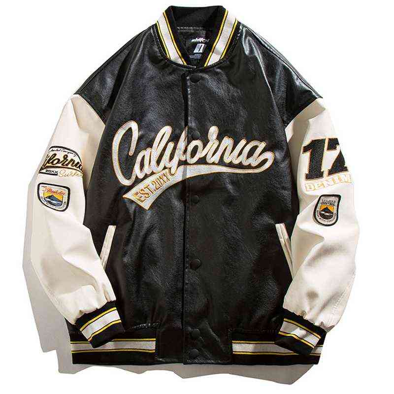 

Hip Hop Leather Baseball Jacket Men Letter Embroidery Patchwork Streetwear Varsity College Fashion Harajuku Motorcycle Jacket T220728, Khaki