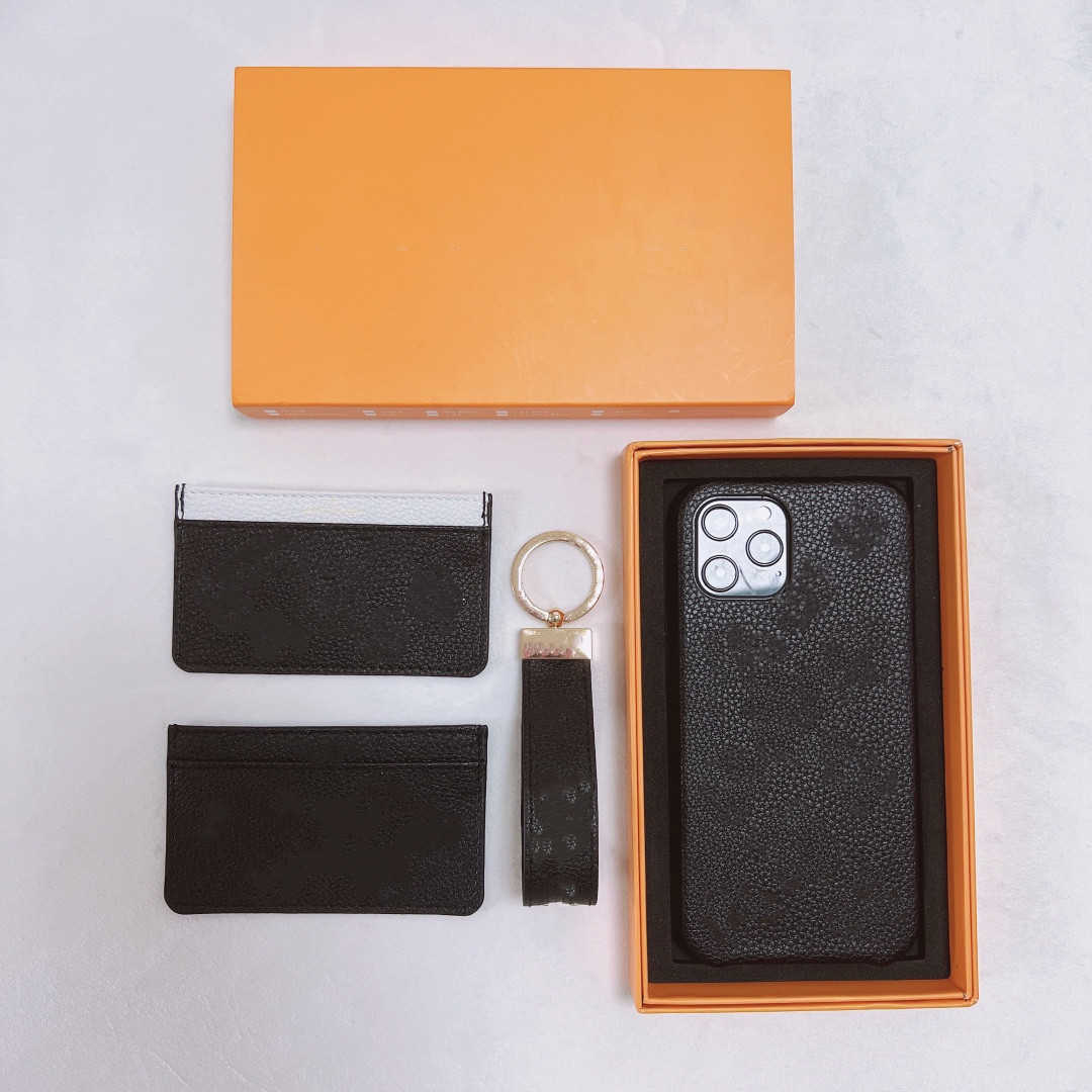 

3 Piece Set for iPhone cases Phone Case Card Holder Keychain Luxury Fashion Leather Women Men Gift Set ix-13pro max with box, Mint green