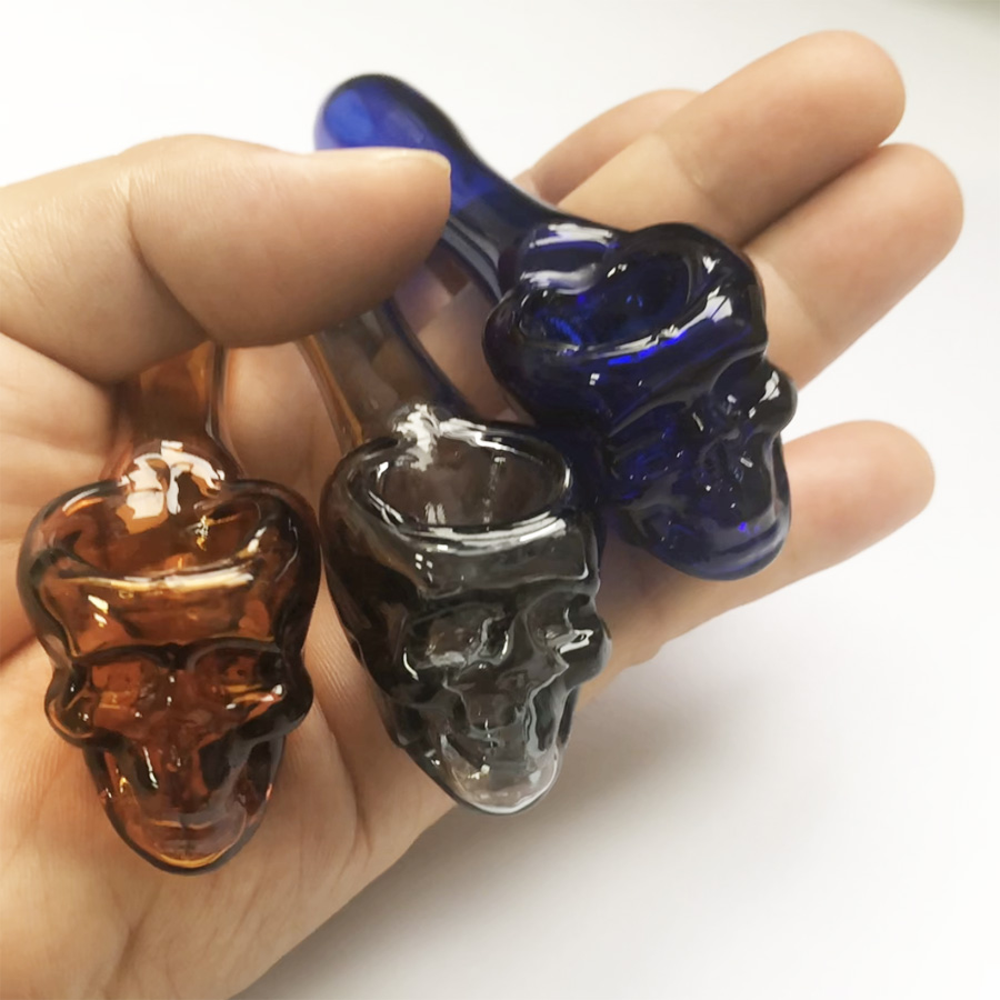 

4 Inches Colorful Pyrex Thickness Dry Herb Tobacco Skull Hand Pipe Oil Burner Pipes DAB Rig Glass Spoon Smoking Water Pipe