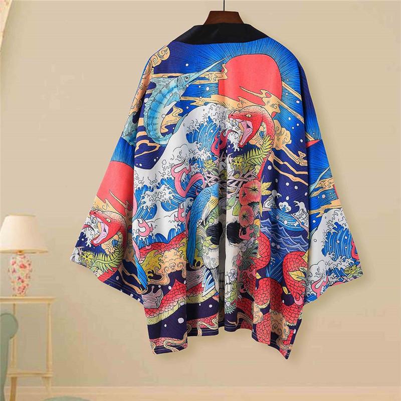 

Ethnic Clothing Summer Tang Suit Japanese Retro Seven-point Sleeve Kimono Shirt Male Couple Wear Loose Thin RobeEthnic