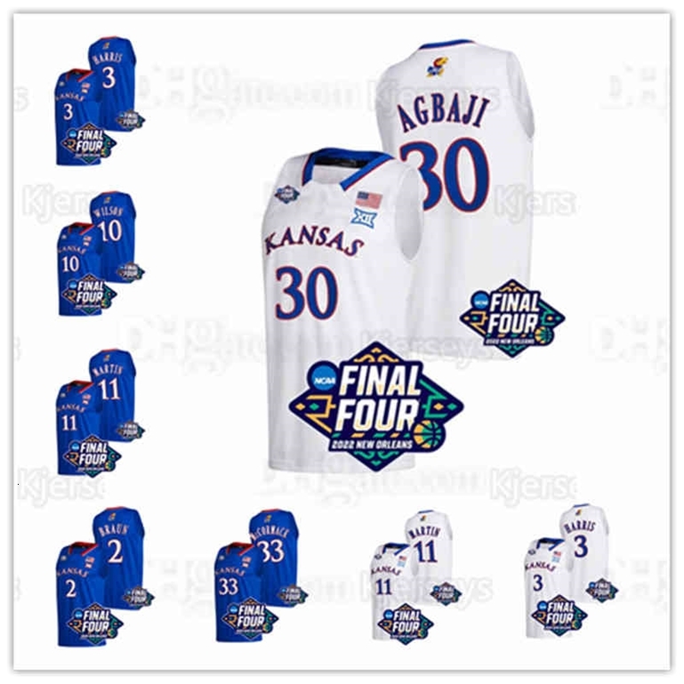 

A001 2022 Final Four 4 Kansas Jayhawks Basketball Jersey NCAA College Ochai Agbaji David McCormack Wilson Harris Braun Lightfoot Remy Martin Zach, White