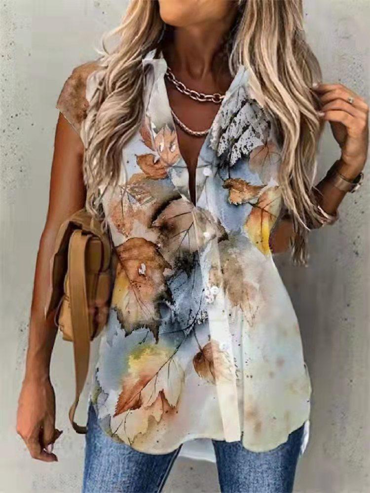 

Women' Blouses & Shirts Temperament Short Sleeve Women Fashion Casual Loose Print Cardigan TopsWomen, Gold