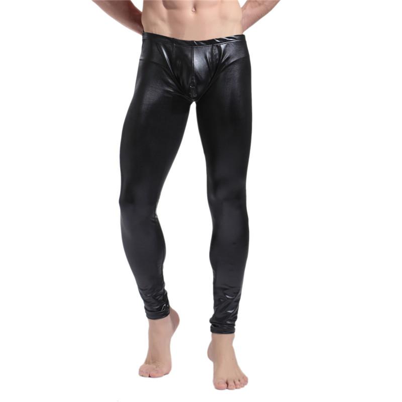 

Men' Pants Men Skinny Faux Leather Muscle Tights Body Shaper Leggings Black Leggins Male Performance Underpants Night ClubwearMen