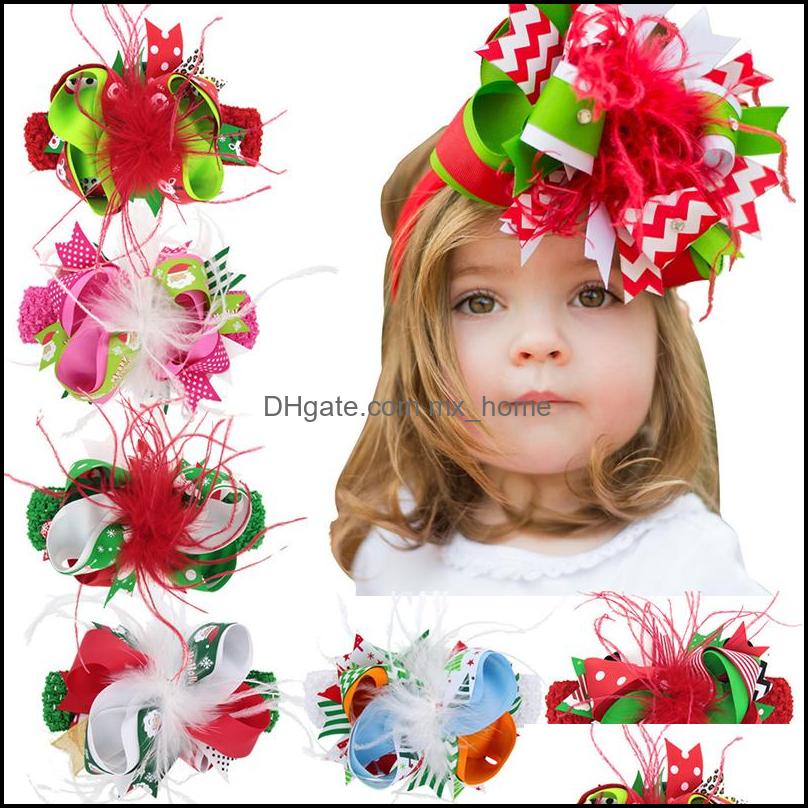 

Christmas Baby Headbands Barrettes Ribbons Ostrich Hairs Bows Dots Striped Snowflake Girls Clips Hair Princess Knitted Accessories Drop Deli, Choose below color