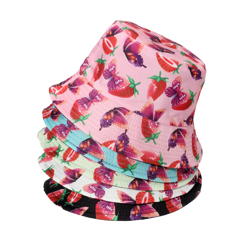 

40 Colors Summer Sun Hat Bucket For Woman Flower Animal Butterfly Fruit Strawberry Printed Big Girl Teenagers Topee Lovely Beach Casual, Leave order note pls