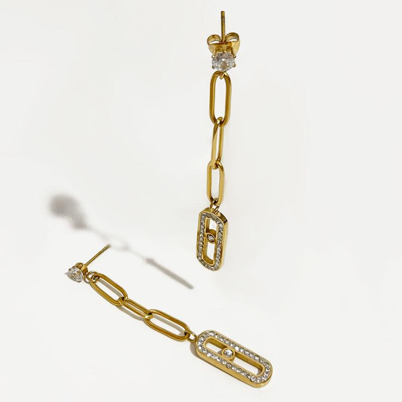

Dangle & Chandelier Peri'sbox Delicate Zircon Rhinestone Tassel Long Drop Earrings For Women Cz Paperclip Chain Dangler Stainless Steel