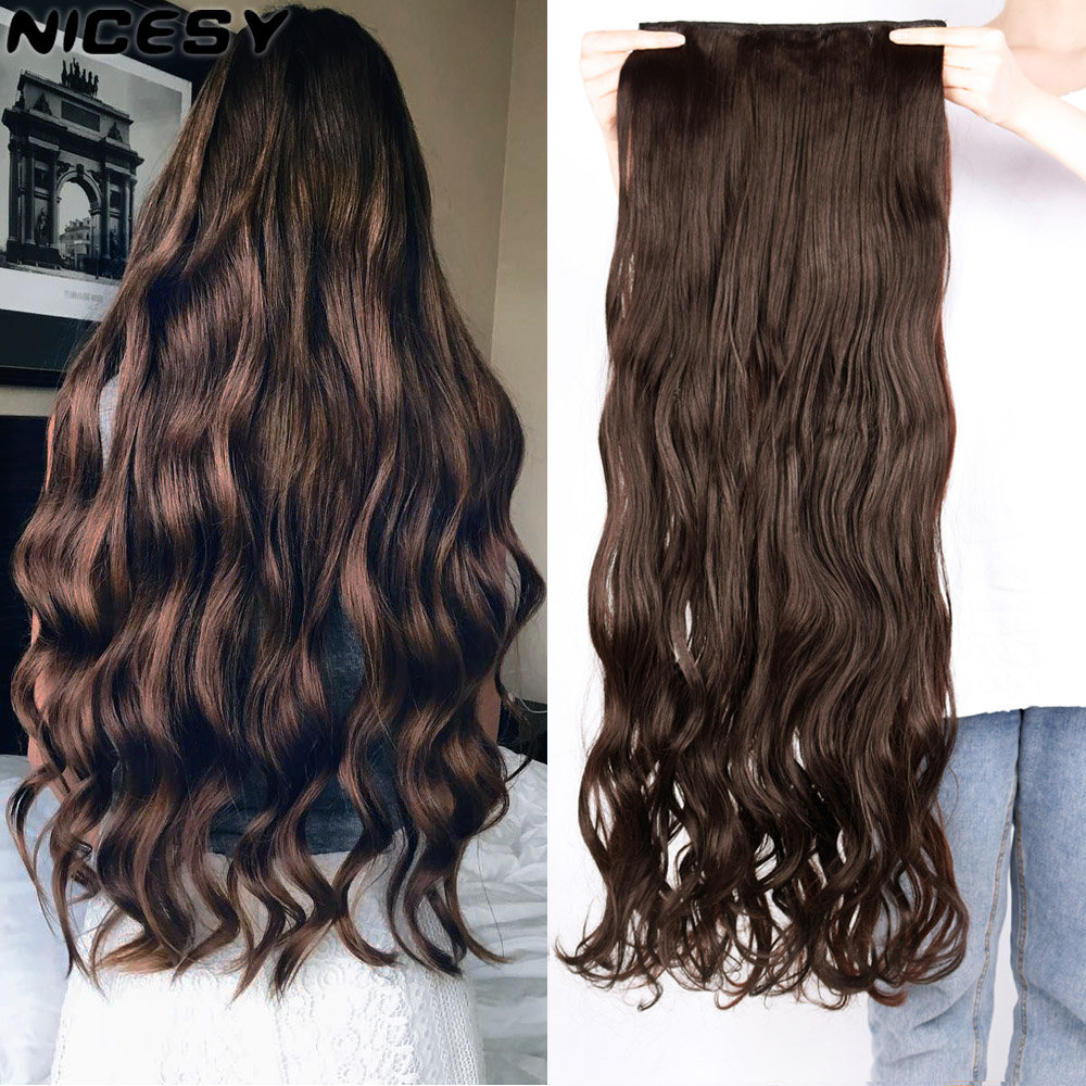 Costume Accessories Synthetic Long Wavy Hairstyles Synthetic 5 Clip In Hair Extension 22Inch/32Inch Heat Resistant Hairpieces Brown Black-image-773029582