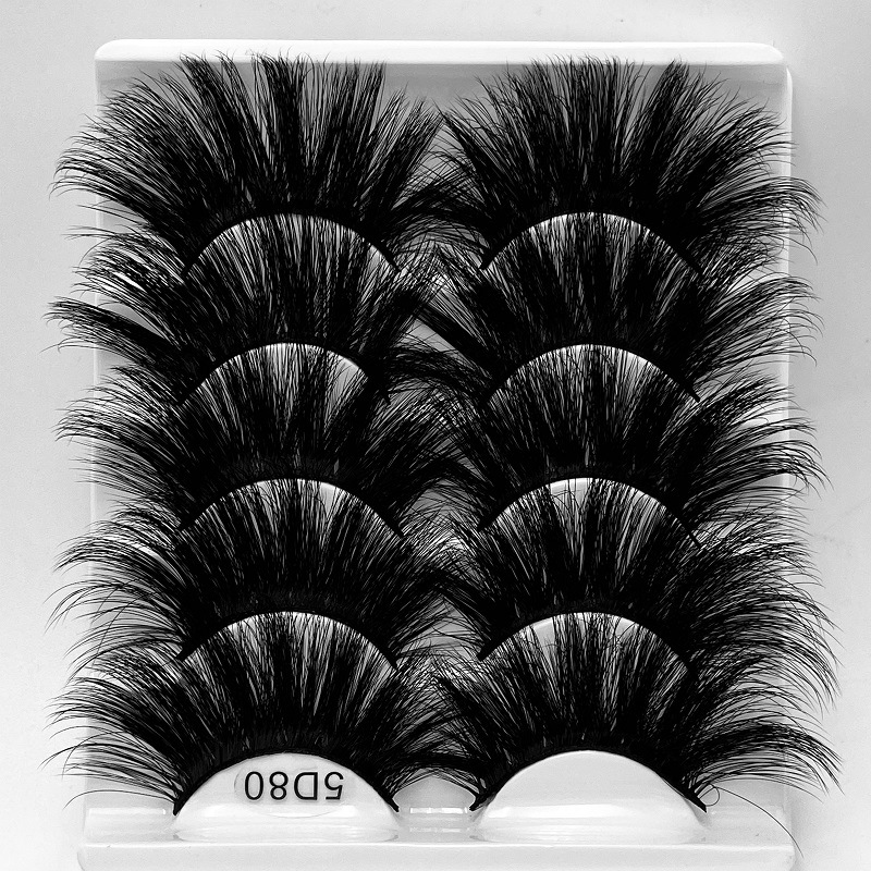 

25MM False Eyelashes 5 Pairs Faux Mink Natural Thick Long Fluffy Soft Wispy black Makeup Eyelash extension Reusable Handmade fake Lashes wholesale cilia