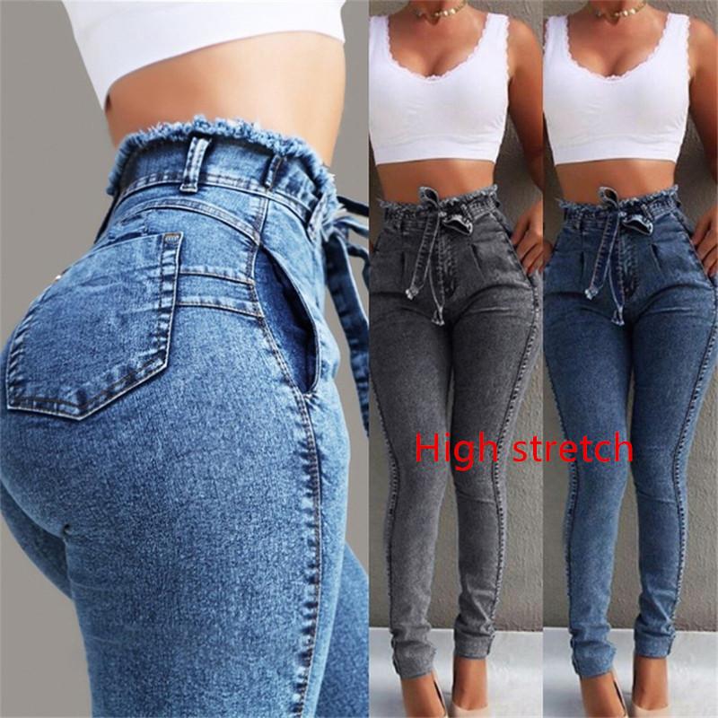 

Women' Jeans High Stretch For Women Sexy Slim Lifting Hips Lace-up Denim Pencil Pants Fashion Waist Skinny -2XL, Black