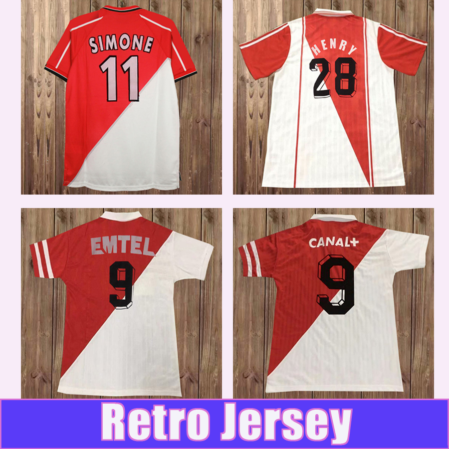 

99 00 Monaco Club BARTHEZ Mens Retro Soccer Jerseys EMTEL 87 92 90 91 92 93 94 95 96 Home BEN YEDDER Red White Football Shirt Short Sleeve Uniforms, Fg1378 1994 1995 home