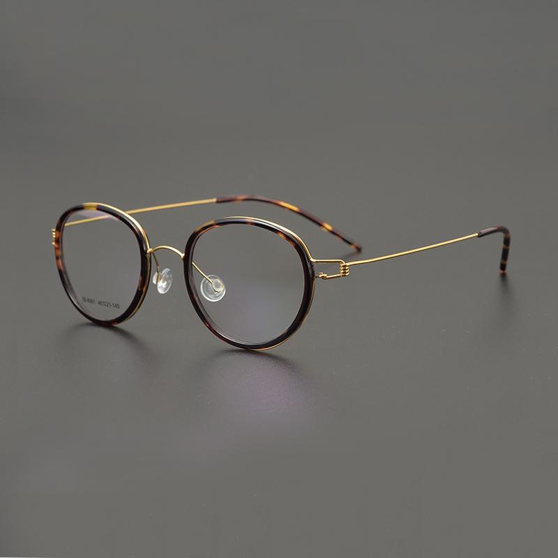 

Fashion Sunglasses Frames Handmade Vintage Golden Ultra-light Pear Shaped Ellipse Glasses Frame Men And Women Models Myopia No Screw Eyeglas